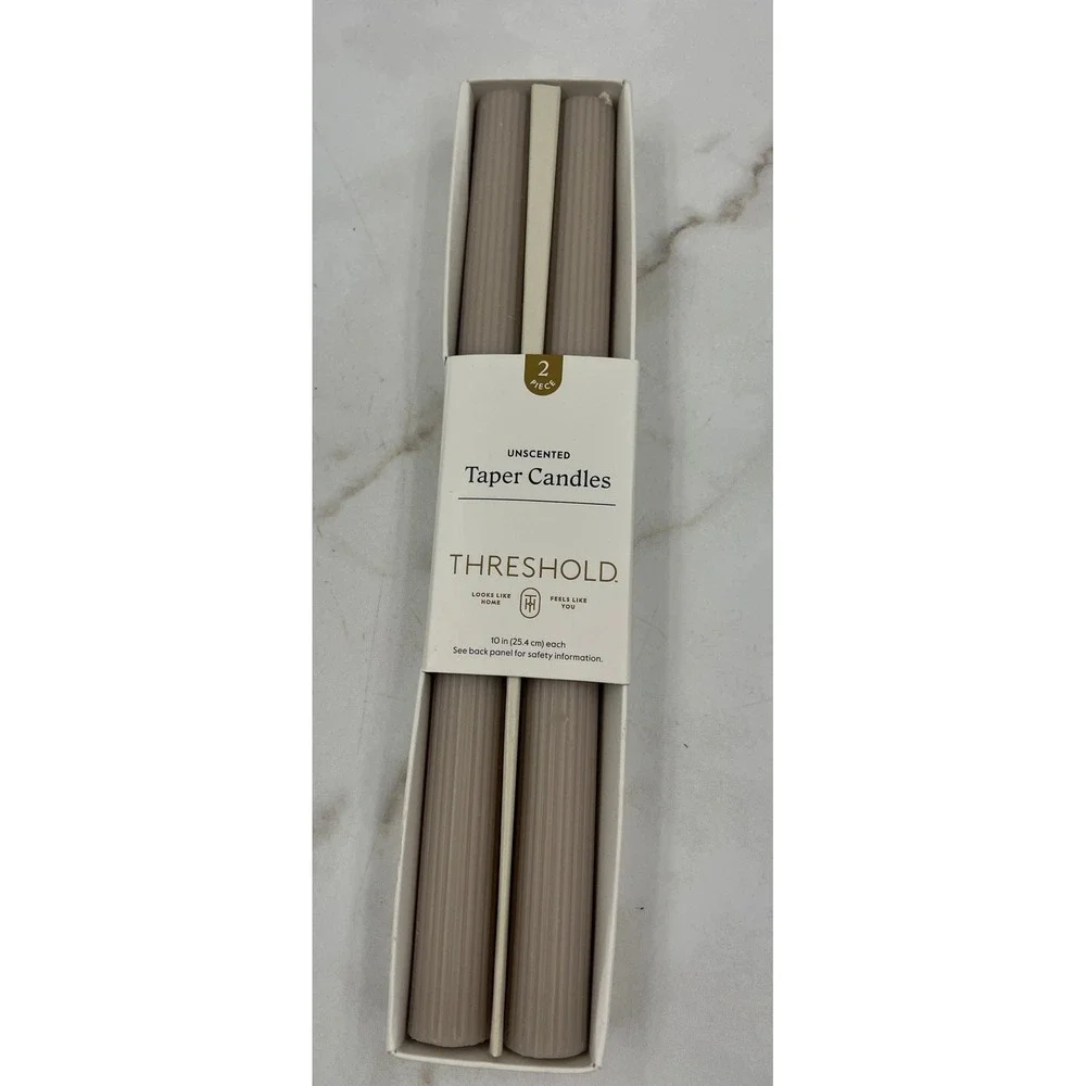 Threshold Unscented Taper Candles 2 Piece 10 Inch Ribbed Fluted Taupe Mushroom